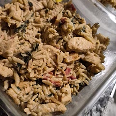 Leftovers from the fridge the next day. Precut the chicken and didn't quite achieve the sear since I overloaded the skillet, but overall it still turned out delicious. 1-year-old even ate her bowl, with the exception of spitting out the chicken pieces but that's the current routine here unfortunately. Use kitchen scissors to cut the tomatoes up! Oh and beware the "one-dish" disclaimer that you need to put the chicken somewhere before adding it back in to bake. Still worth it.