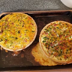 I mixed the sharp cheddar with the custard for the one one left and mixed it with the ham and broccoli for the other (which looks better).