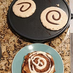 We used 1/3 less sugar in the swirl and frosting. I made them a bit bigger so it only made 9. 10/10
