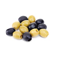 Pitted black and green olives