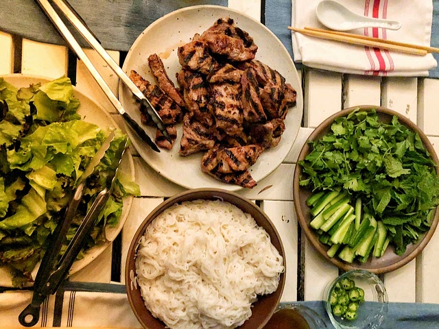 I am part Vietnamese so I LOVE noodle salads! So fresh with rice noodles, herbs, crunchy veggies. This one is with grilled pork but you can literally sub anything. Rotisserie chicken, baked tofu, grilled fish - the main thing is noodles, veggies, and the fish sauce dressing!