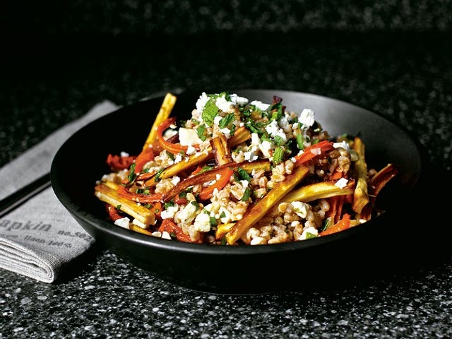 I saved this recently and haven’t made it…. But it kind of falls into your “honeyed parsnip” category 😂 but with harissa and farro maybe it’ll make it a little different?