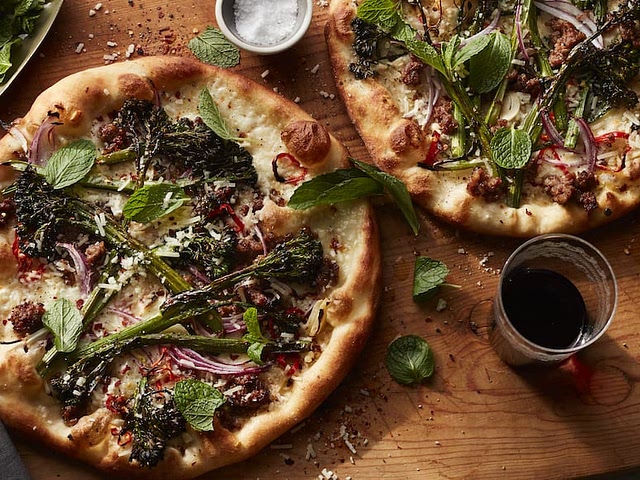 Oh, that’s such a tough question!! Right now, my favorite is probably this broccolini and sausage combo - I feel a little healthy with the broccolini plus I love how crispy it gets. I also love the combo of bacon and hot pickled cherry pepper! My least fav is bbq chicken - I keep bbq sauce off pizza!