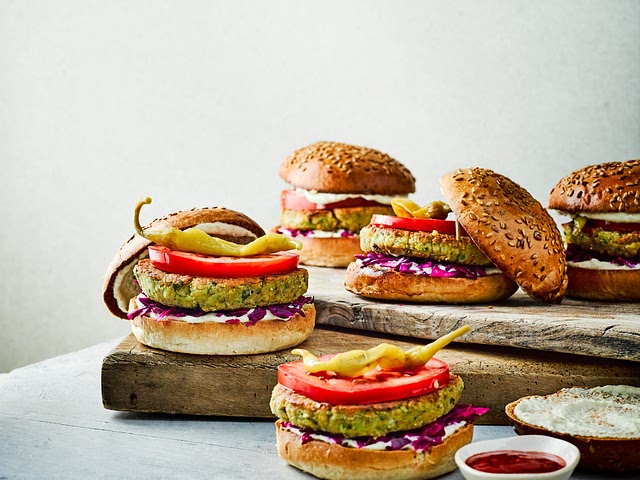 There is this falafel burger. I didn't try this recipe but I have eaten them a few times in the restaurant and I like them 
