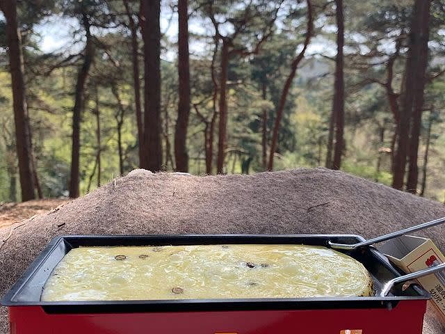 I recently purchased a camping raclette set and loved the experience of outdoor raclette. I recommend bringing some spices along with the cheese so that you can "jazz up" your raclette experience. We used pepper, dried rosemary and smoked paprika. For the ultimate experience - make your potatoes on the camp fire wrapped in tin foil..