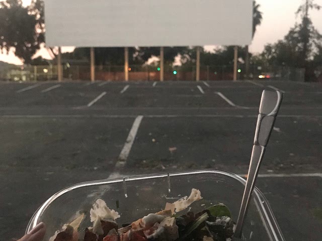 At the drive in. No candy for me. Leftover salad! 