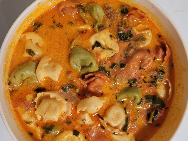 Tortilini soup with Italian sausage and Spinach