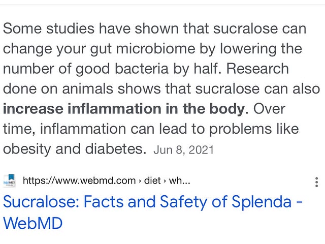 I don’t touch the stuff now. I use several different sweeteners depending on what I’m using them for. Allulose, Swerve, even Truvia a mix of erythritol and stevia. ‘ Monkfruit.