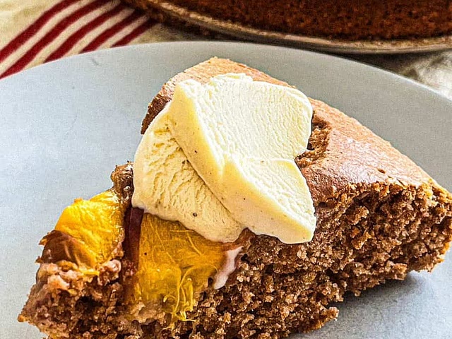 Love Peach Chocolate cake with some vanilla ice cream on top, yum!