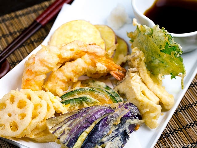 For me, I like having a beer (or two :P) with tempura! Such a good combo. I'm adding a recipe here so you can check it out!

Tip: It's good to drop one or two ice cubes into the batter. The cold batter prevents the flour to absorb the oil too much. It can make the tempura crispy and light!