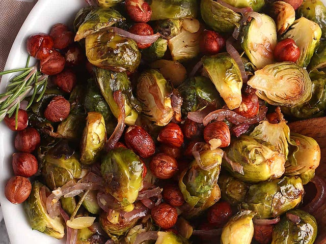 Ratatouille over pasta and the Brussles sprouts