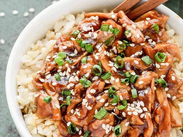 This is a great recipe for using leftover chicken. I normally serve it with rice and peas and sweet corn. In the recipe it says to do it in a crockpot but if you mix all of the sauce ingredients together and cook them of on a medium heat for 10 minutes then you can just mix in the leftover chicken.