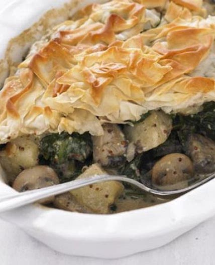 Mushroom, spinach & potato pie