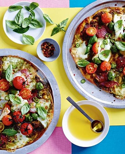 Quick tomato and salami pizzas