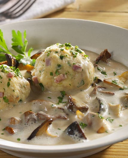 Bacon Dumplings with Mushroom Sauce