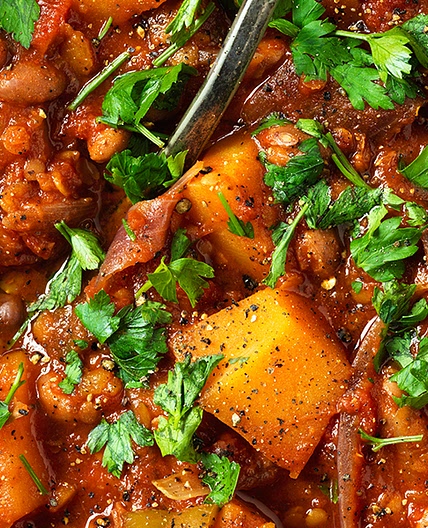 Butternut squash and borlotti bean stew