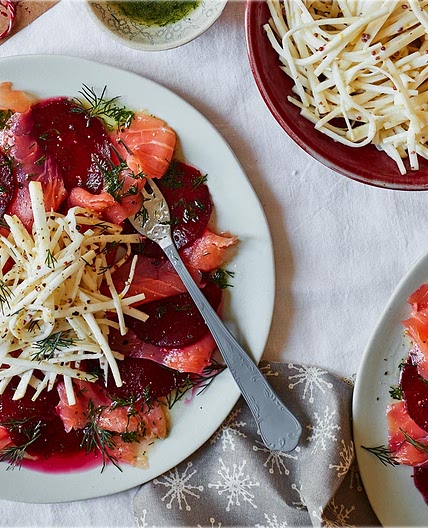 Salmon and beetroot carpaccio