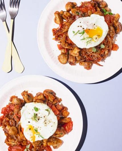 Mushroom hash with poached eggs