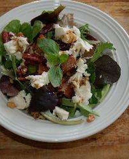 Bacon and black pudding salad with walnuts and mozzarella
