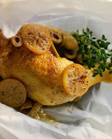 Poulet au citron confit en papillote