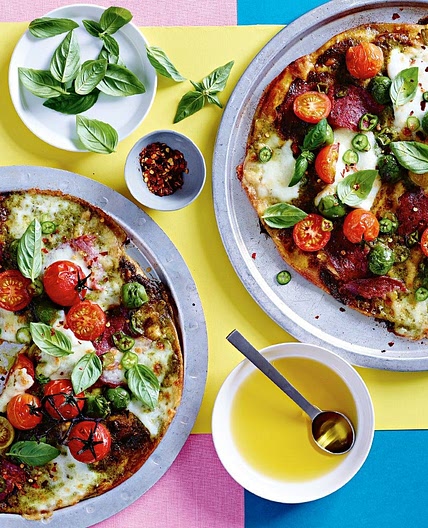 Quick tomato and salami pizzas