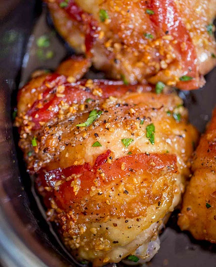 Slow Cooker Bacon Brown Sugar Garlic Chicken