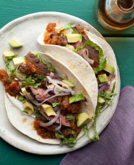 Skirt Steak Tacos with Roasted Tomato Salsa