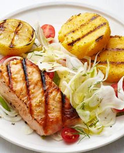 Grilled Salmon and Polenta with Fennel Salad