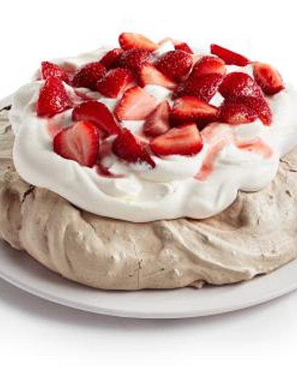 Chocolate Pavlova with Strawberries and Cream
