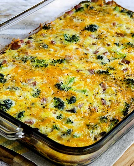 Low-Carb Breakfast Bake (with Broccoli, Mushrooms, Ham, and Cheddar)