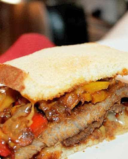 Steak Fajita Sandwich with Caramelized Onions, Mushrooms, and Peppers Recipe - (4.5/5)