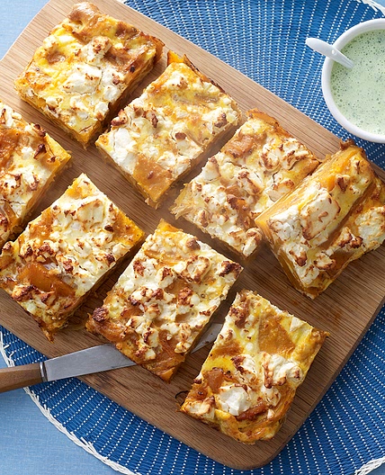 Spicy squash and feta frittata with mint yoghurt