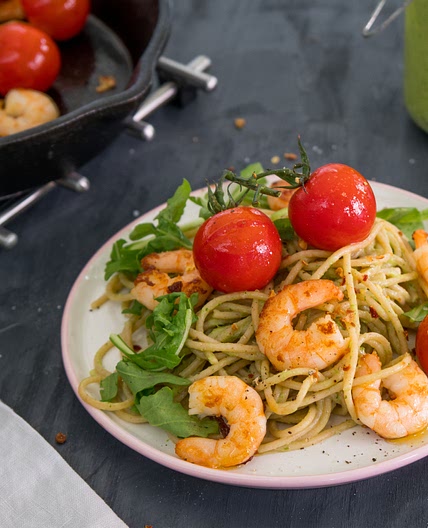 Avocado Pasta with Prawns