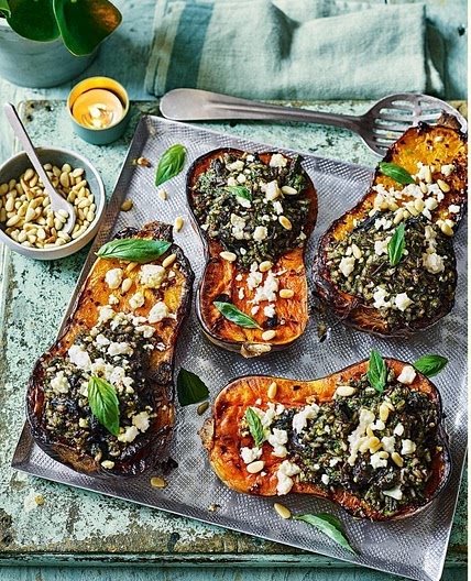 Butternut squash stuffed with pesto rice