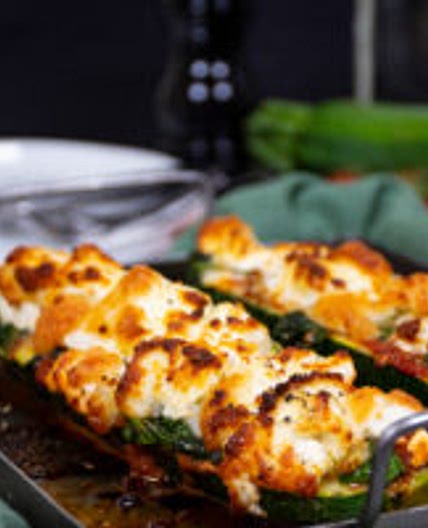Keto zucchini pizza boats with goat cheese