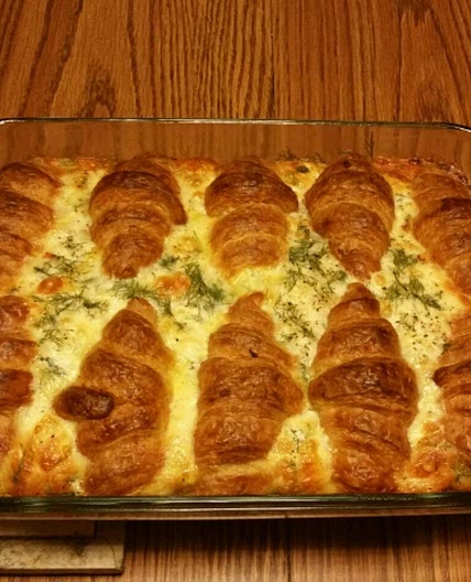 Croissant and Salmon Breakfast Casserole