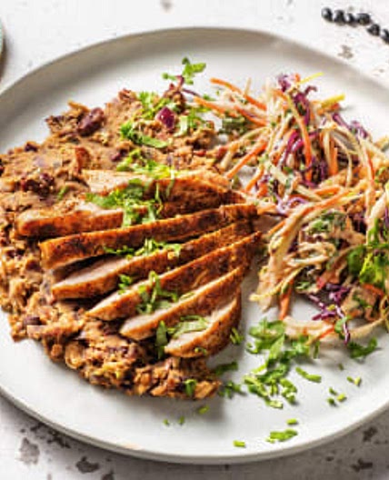 Cajun Turkey Steak with Crushed Beans and Chipotle Spiced Slaw