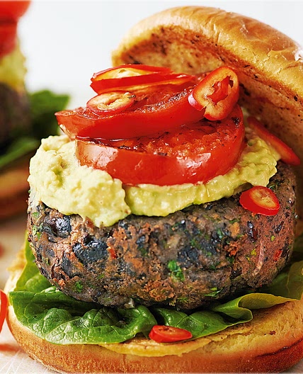 Black bean burgers with smashed avocado