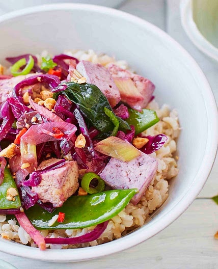 Thai tofu and red cabbage rice bowl
