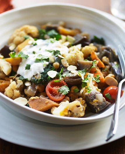 Roasted aubergine, vegetable and chickpea curry