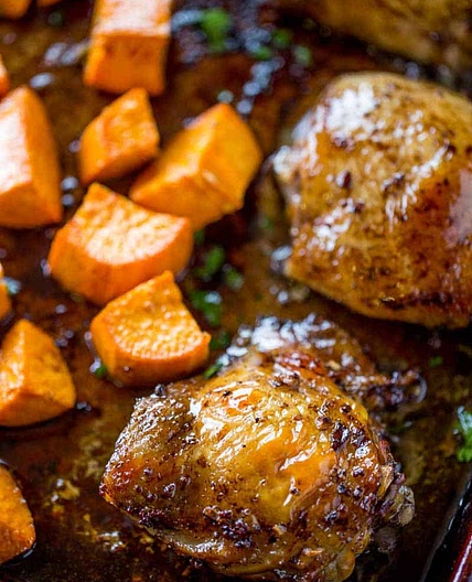 Sheet Pan Balsamic Chicken with Roasted Sweet Potatoes
