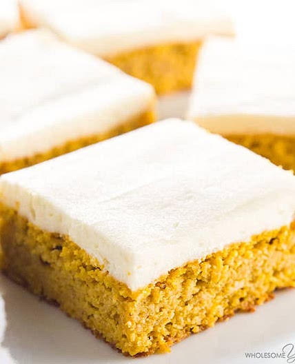 Low Carb Healthy Pumpkin Bars with Cream Cheese Frosting