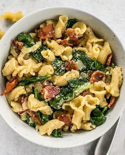 Bacon and Spinach Pasta with Parmesan