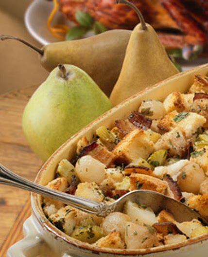 Bread Stuffing with Pears Bacon Caramelized Onions