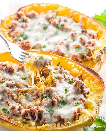 Low Carb Stuffed Spaghetti Squash Lasagna Boats Recipe With Meat