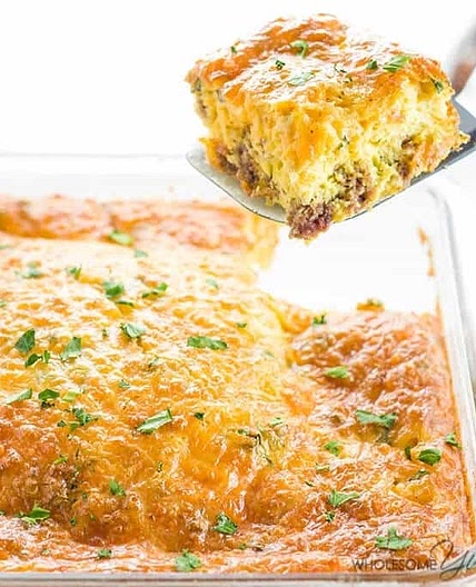 Healthy Keto Low Carb Breakfast Casserole Recipe with Sausage and Cheese - Gluten Free