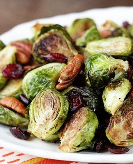 Roasted Brussels Sprouts with Cranberries and Pecans