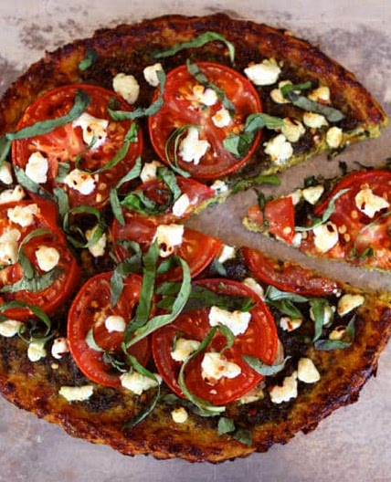Tomato Pesto Tart with Cauliflower Crust