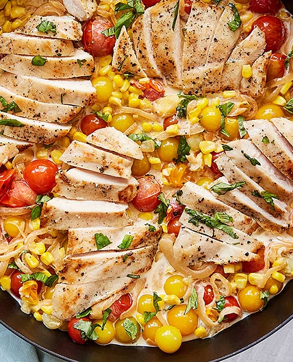 30-Minute Creamy Chicken, Corn and Tomato Skillet