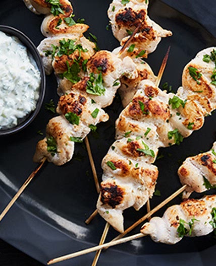 Greek Lemon Chicken Skewers with Tzatziki Sauce